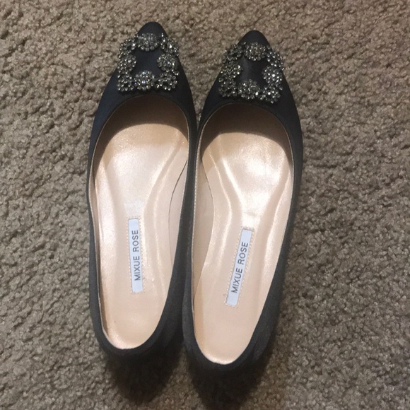 Black satin jewel buckle flats - Picture 1 of 5